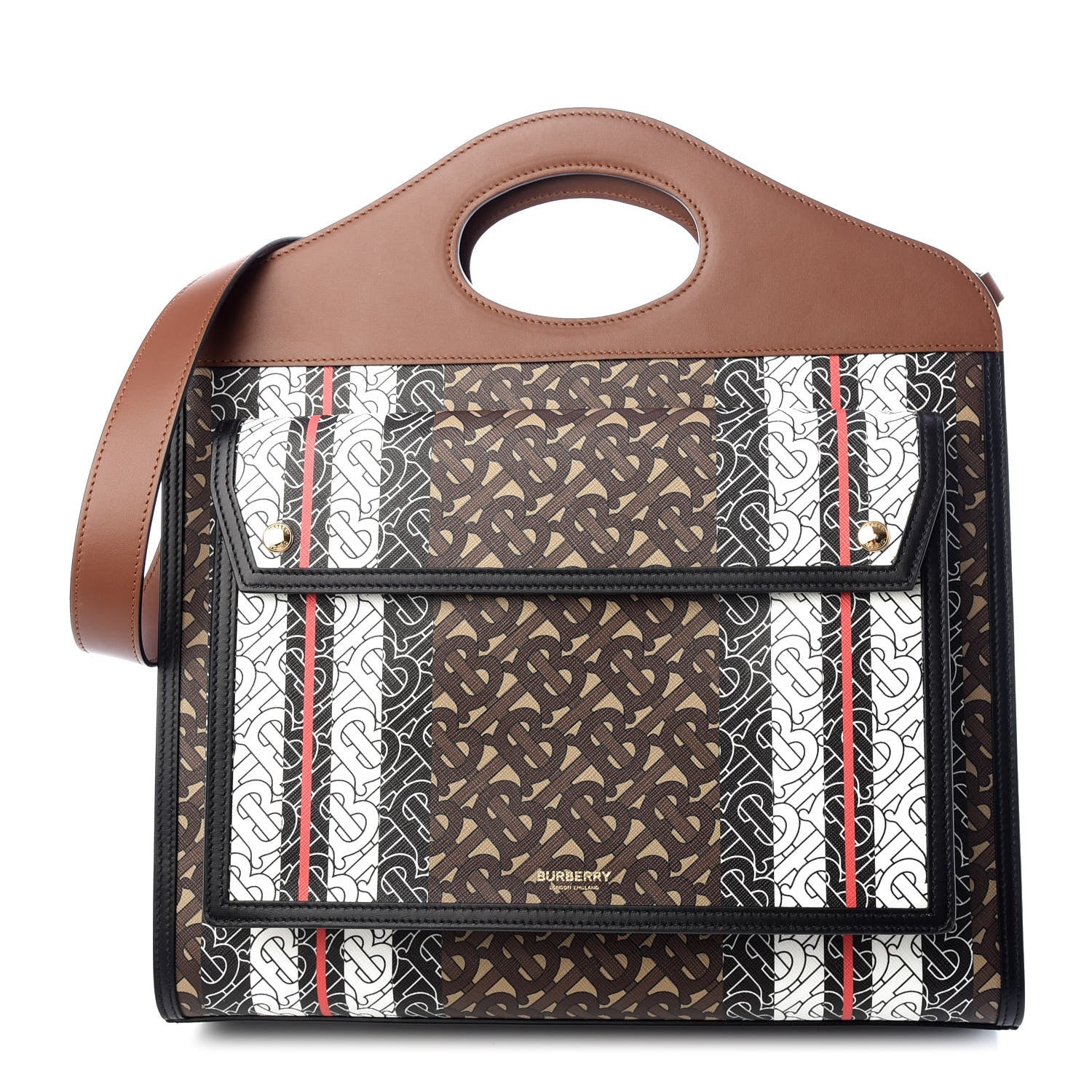 Burberry E-Canvas Monogram Stripe Medium Pocket Bag Bridle Brown 1 of 9