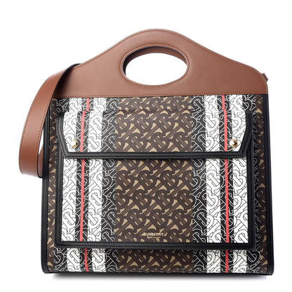 Burberry E-Canvas Monogram Stripe Medium Pocket Bag Bridle Brown 1 of 9