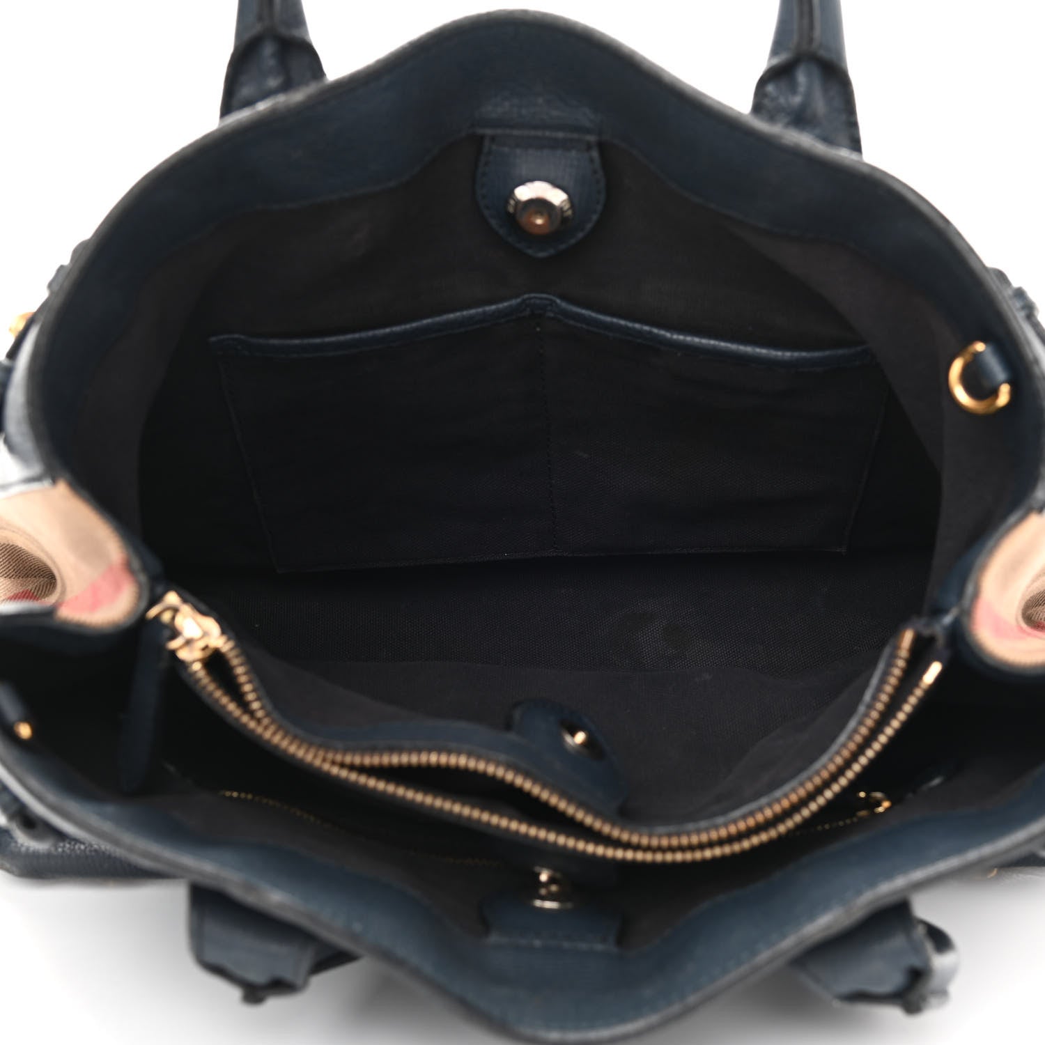 Burberry Calfskin House Check Medium Banner Tote Ink Blue 5 of 18