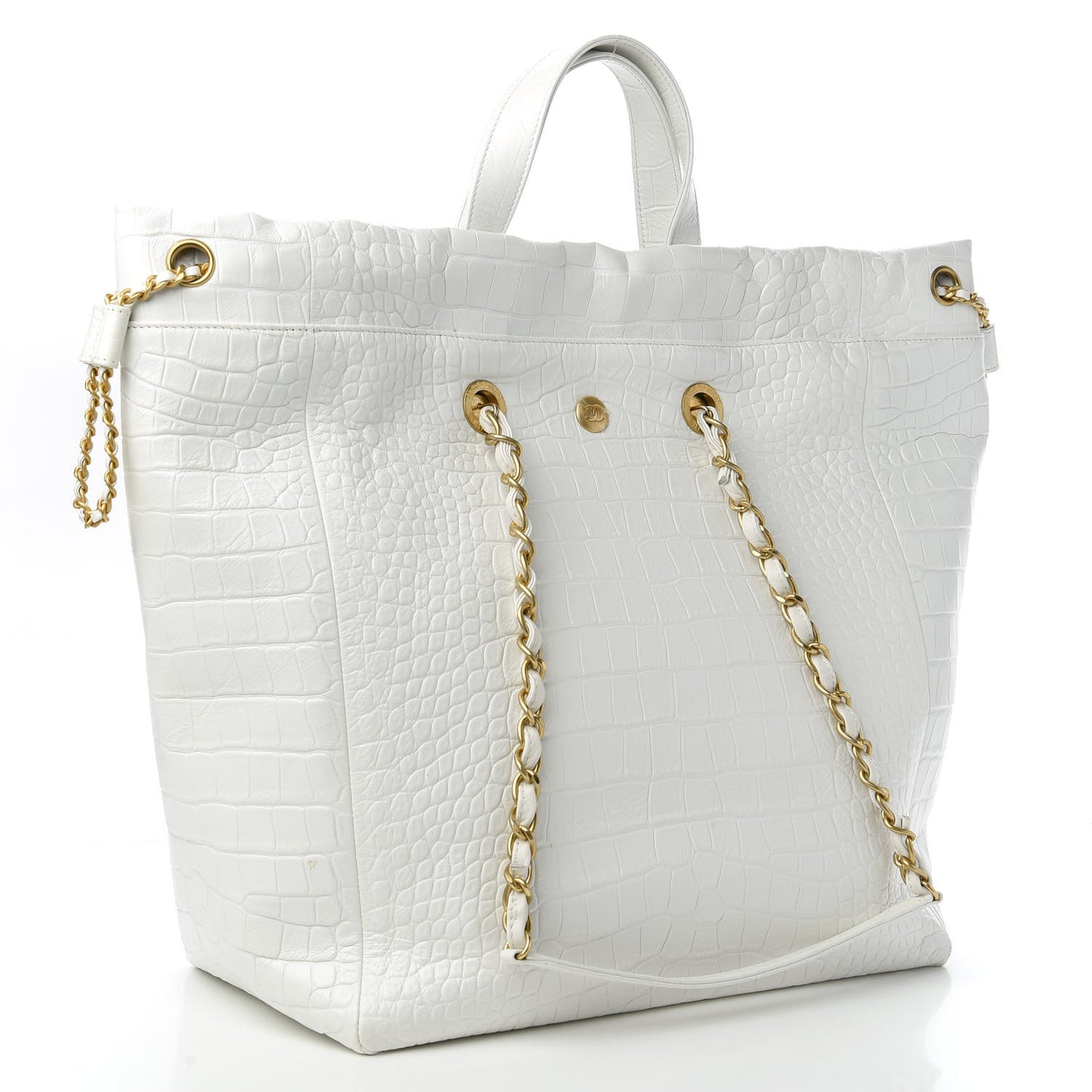 Calfskin Crocodile Embossed Large Cocodile Shopping Tote White