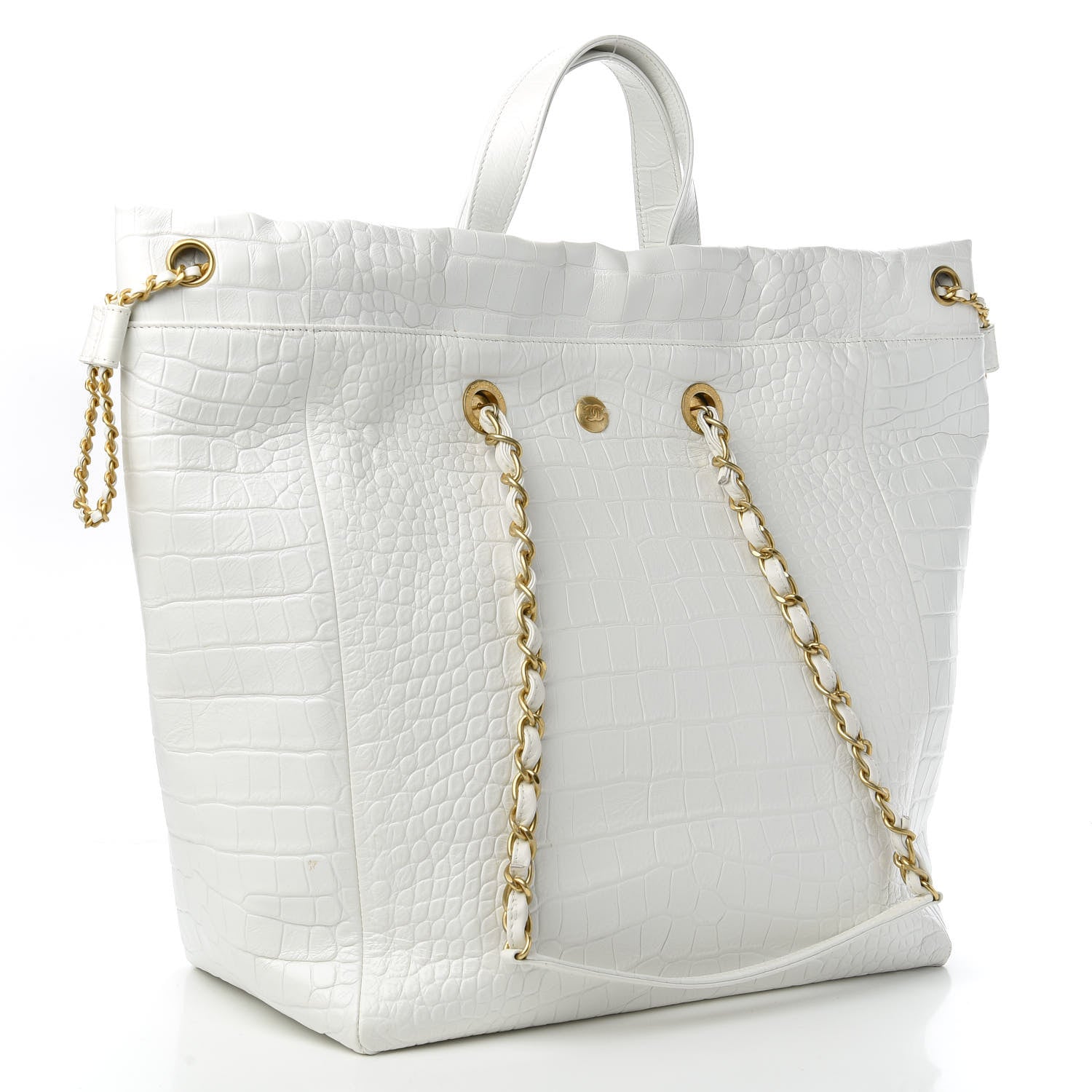 Chanel Calfskin Crocodile Embossed Large Cocodile Shopping Tote White 3 of 10