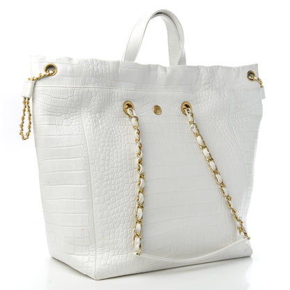 Chanel Calfskin Crocodile Embossed Large Cocodile Shopping Tote White 3 of 10