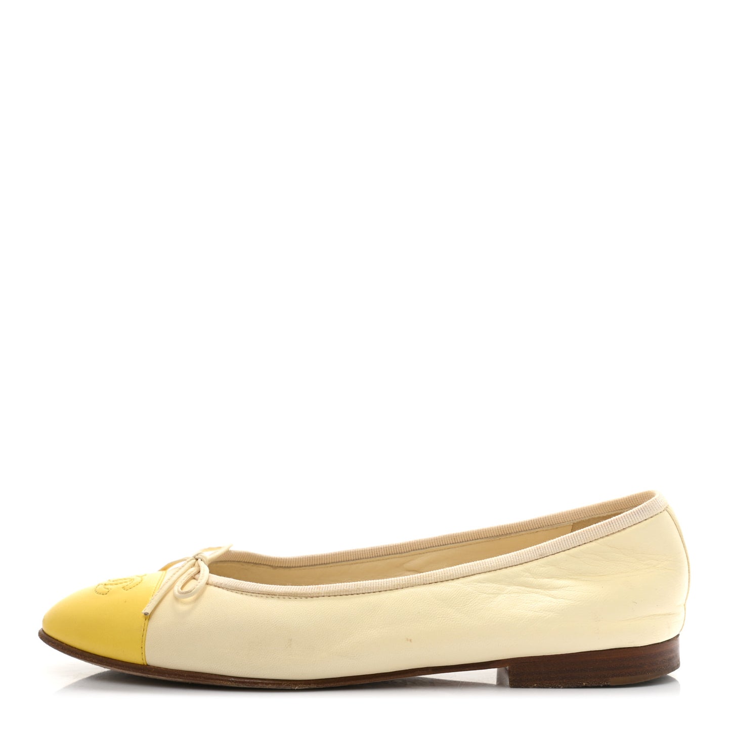 Lambskin Cap Toe Ballerina Flats 39 White Yellow
