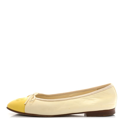 Chanel Lambskin Cap Toe Ballerina Flats 39 White Yellow 1 of 11