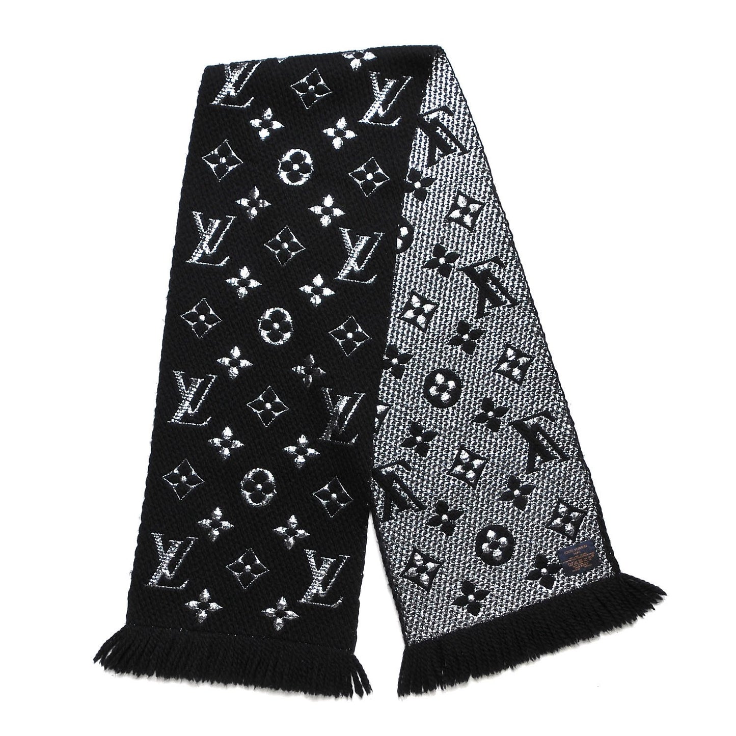 Wool Silk Logomania Shine Scarf Black