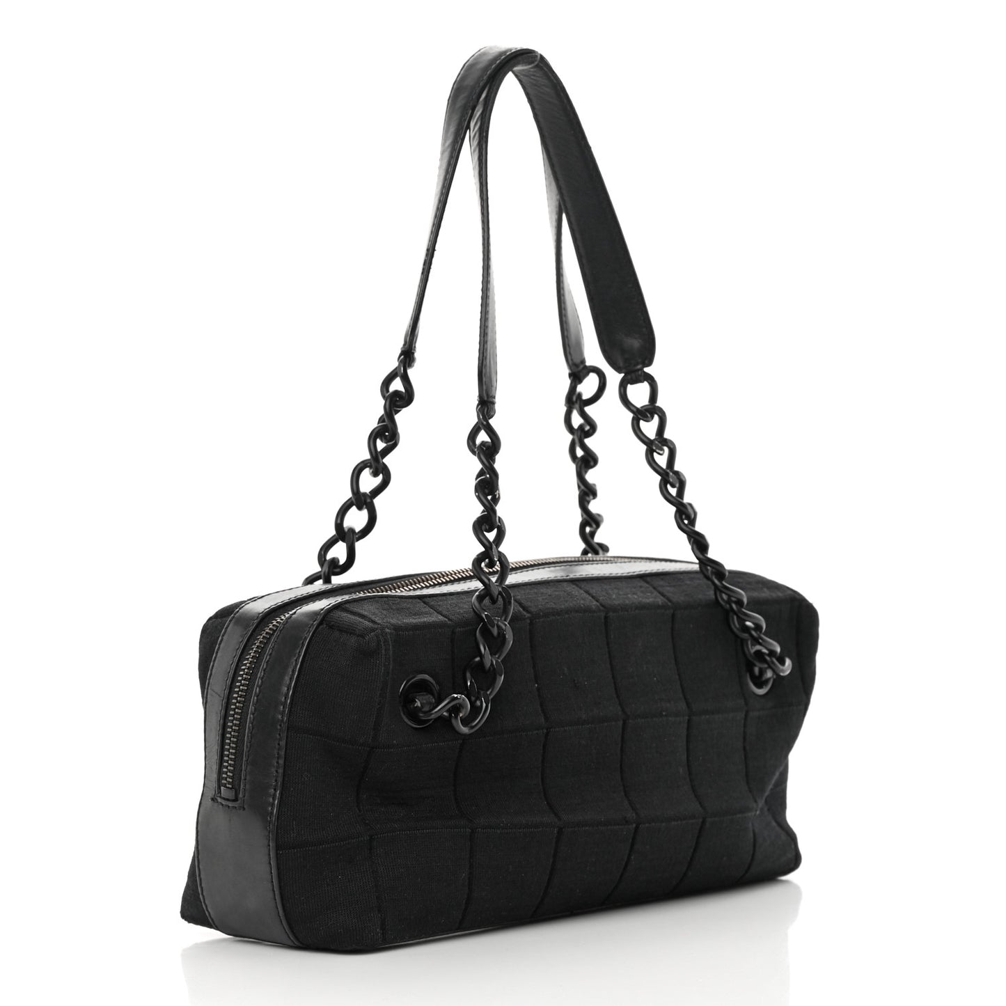 Jersey Quilted Chocolate Bar Shoulder Bag Black