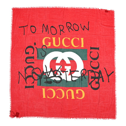 Gucci Modal Silk Coco Capitan Logo Square Scarf Flame 1 of 5
