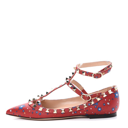 Valentino Garavani Nappa Volcano Print Rockstud Cage Ballerina Flats 35 Rosso 1 of 8