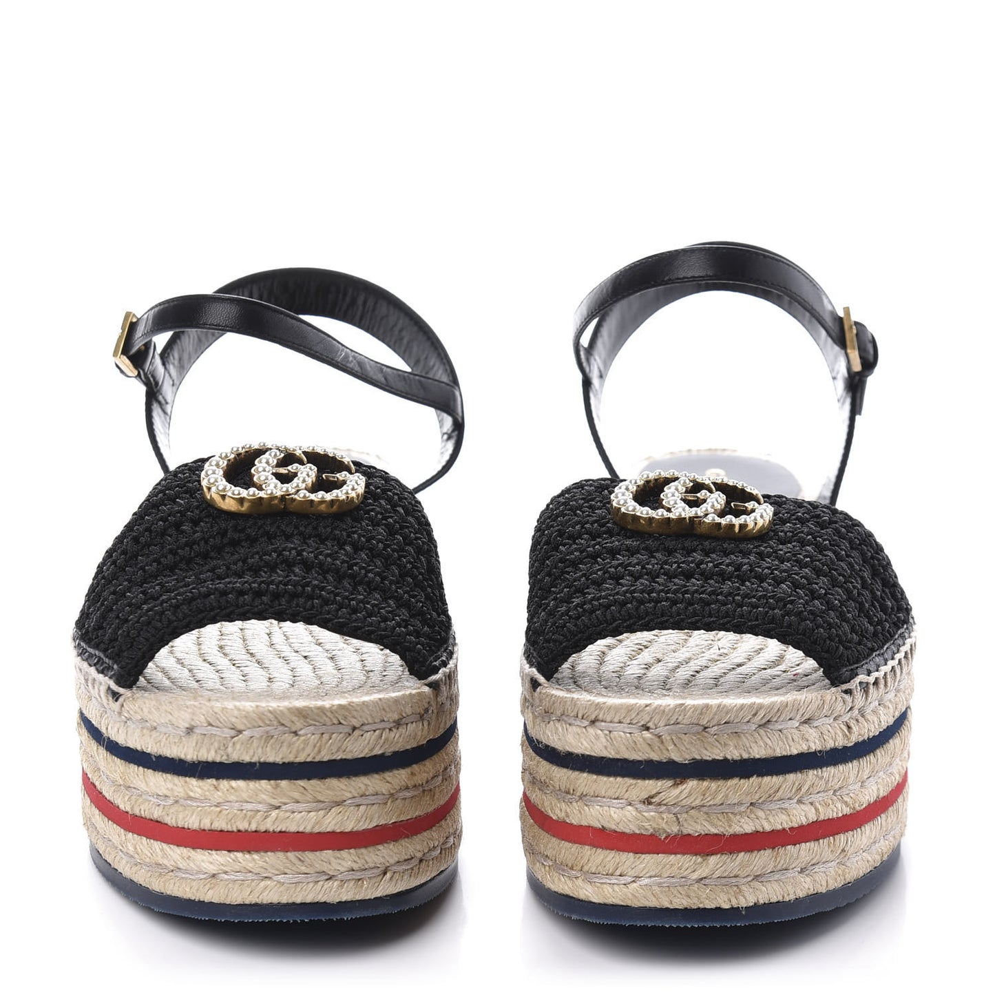 Cotton Malaga Kid Crochet Pearly GG Lilibeth Espadrille Platform Sandals 40 Black