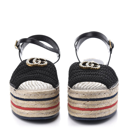 Gucci Cotton Malaga Kid Crochet Pearly GG Lilibeth Espadrille Platform Sandals 40 Black 2 of 9