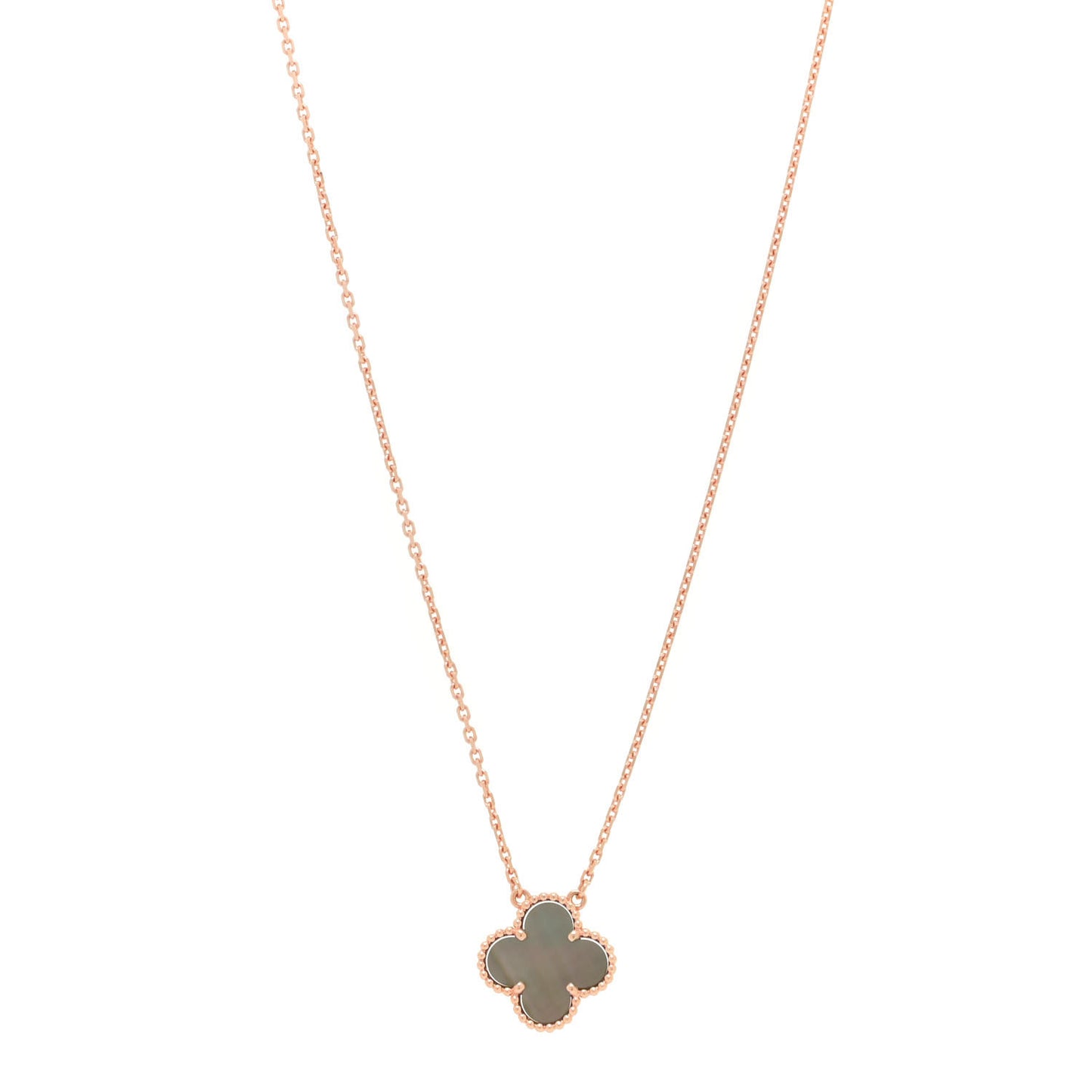 18K Rose Gold Gray Mother of Pearl Vintage Alhambra Pendant Necklace