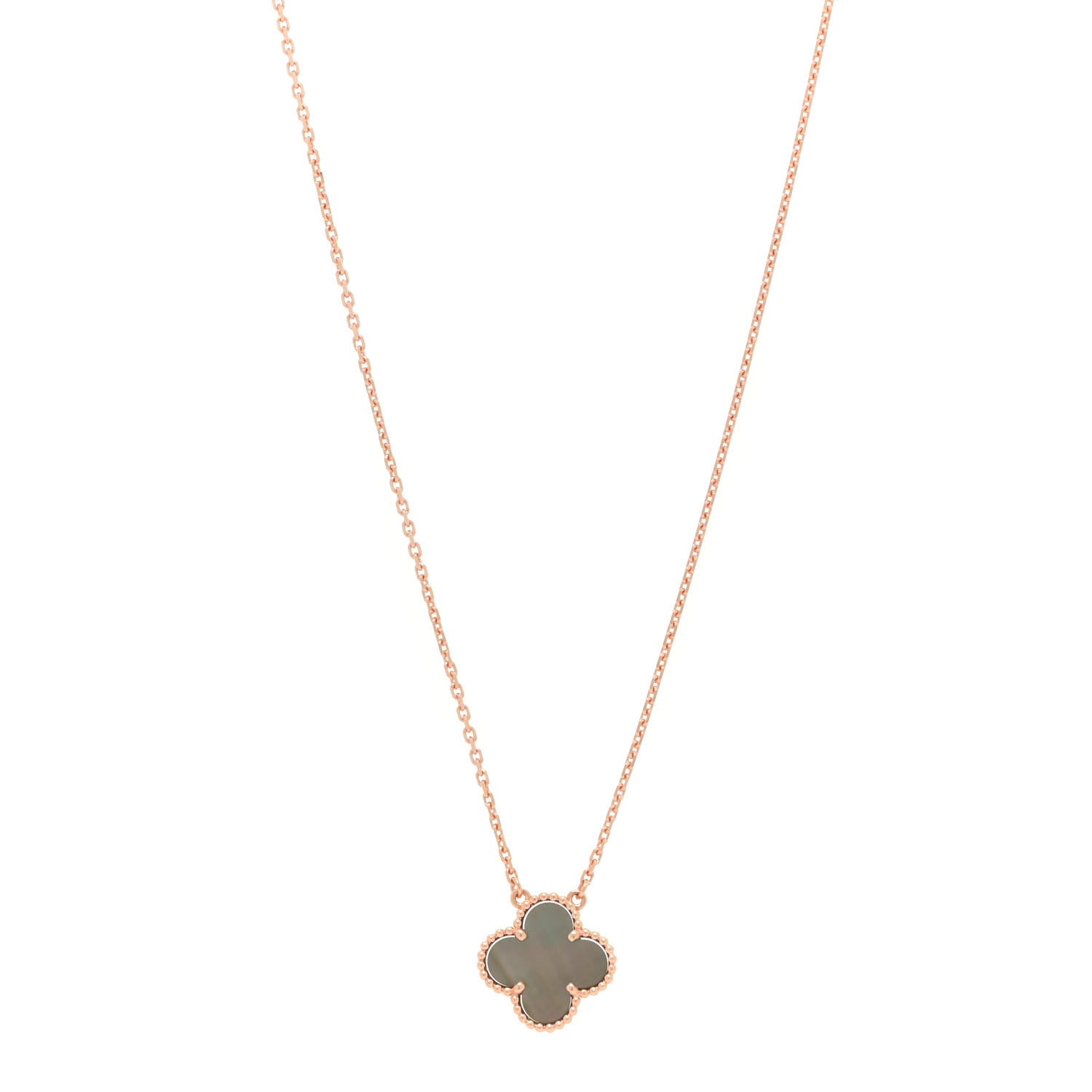 Van Cleef & Arpels 18K Rose Gold Gray Mother of Pearl Vintage Alhambra Pendant Necklace 1 of 6