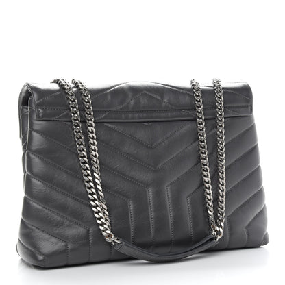 Saint Laurent Calfskin Y Quilted Monogram Medium Loulou Chain Satchel Asphalt 3 of 10