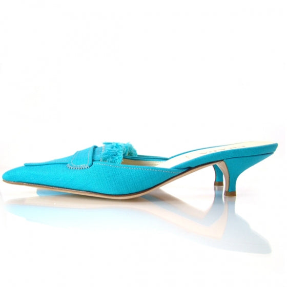 Toile Kitten Heel Slides 36 Turquoise