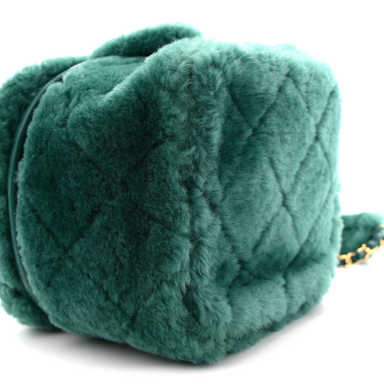 Chanel Shearling Lambskin Quilted Small Vanity Case Green 10 of 11