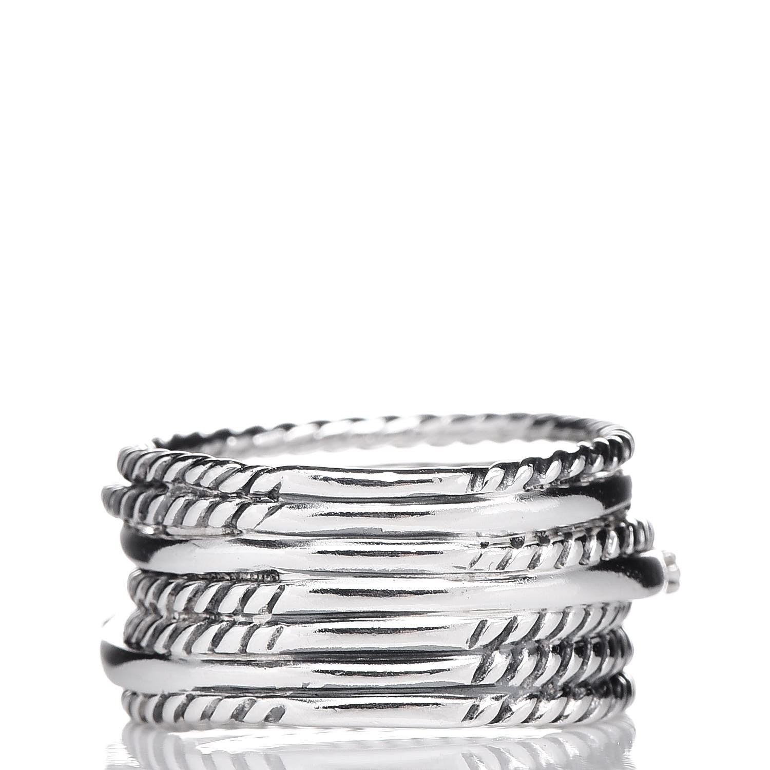 David Yurman Sterling Silver Diamond Wide Crossover Cable Ring 53 6.25 3 of 4