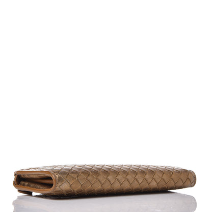 Bottega Veneta Metallic Grosgrain Intrecciato Zip Around Wallet Dark Gold 4 of 11