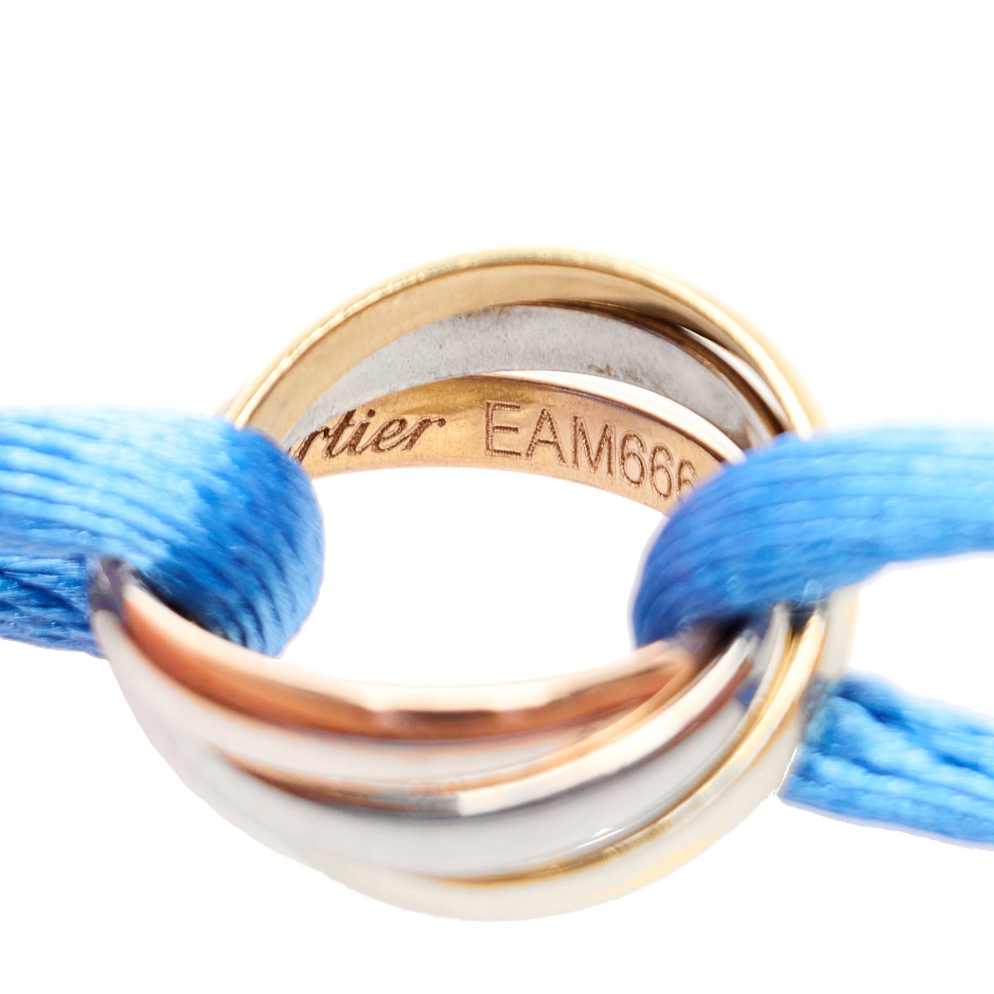 18k Pink Yellow White Gold Trinity Adjustable Cord Bracelet Blue