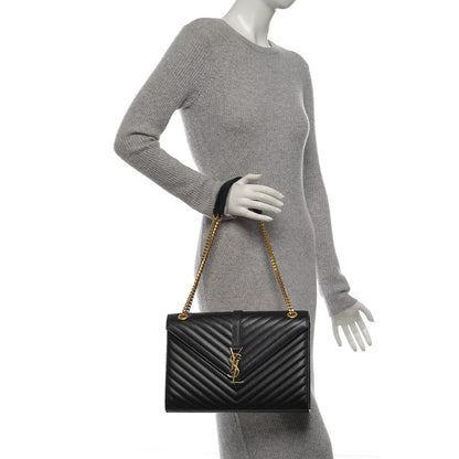 Saint Laurent Grain De Poudre Matelasse Chevron Large Monogram Satchel Black 2 of 6