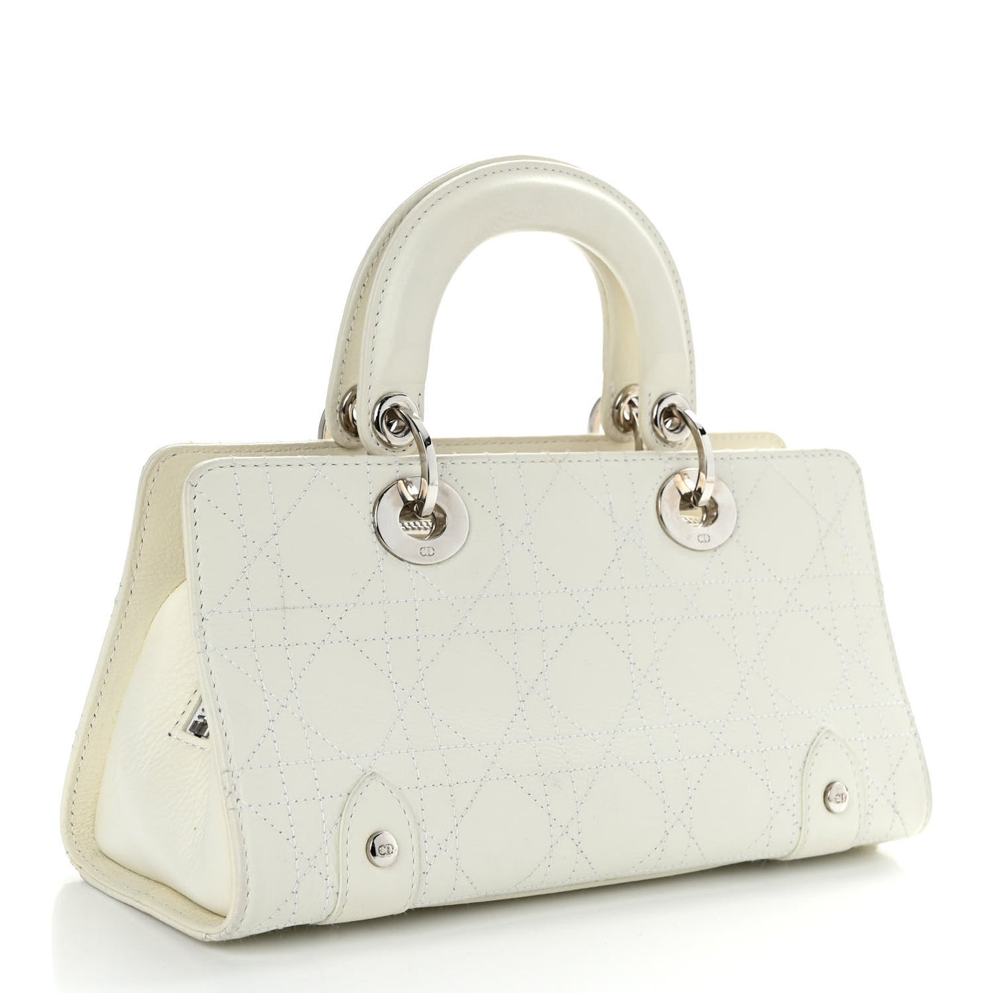 Calfskin Cannage Stitched Small East West Lady Dior White