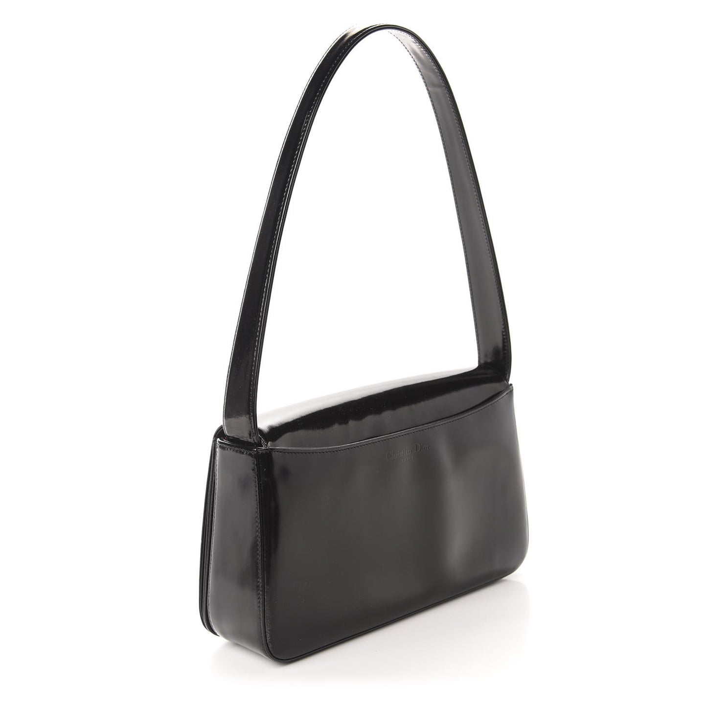 Glazed Calfskin Shoulder Bag Black