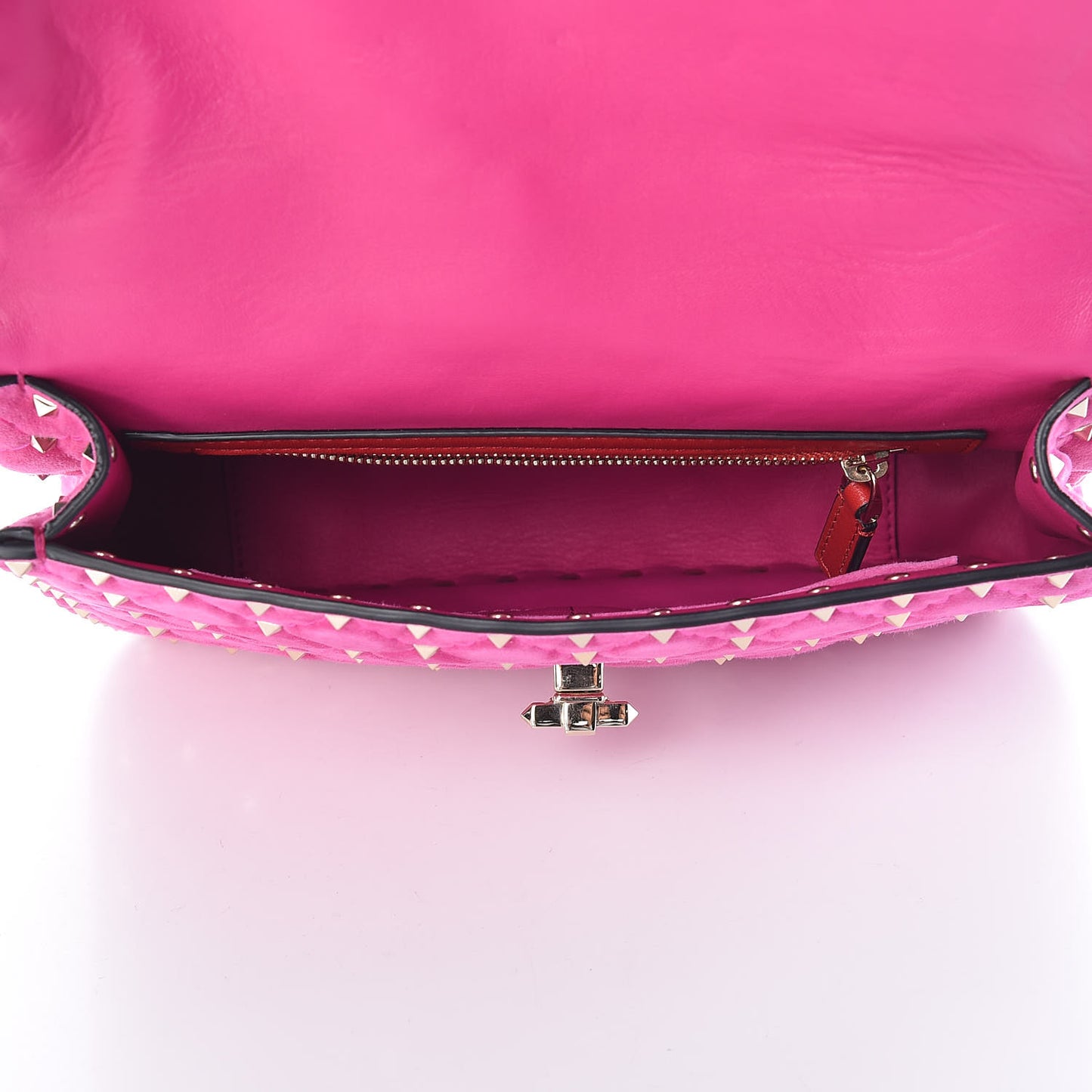 Suede Medium Rockstud Spike Shoulder Bag Bright Fuxia