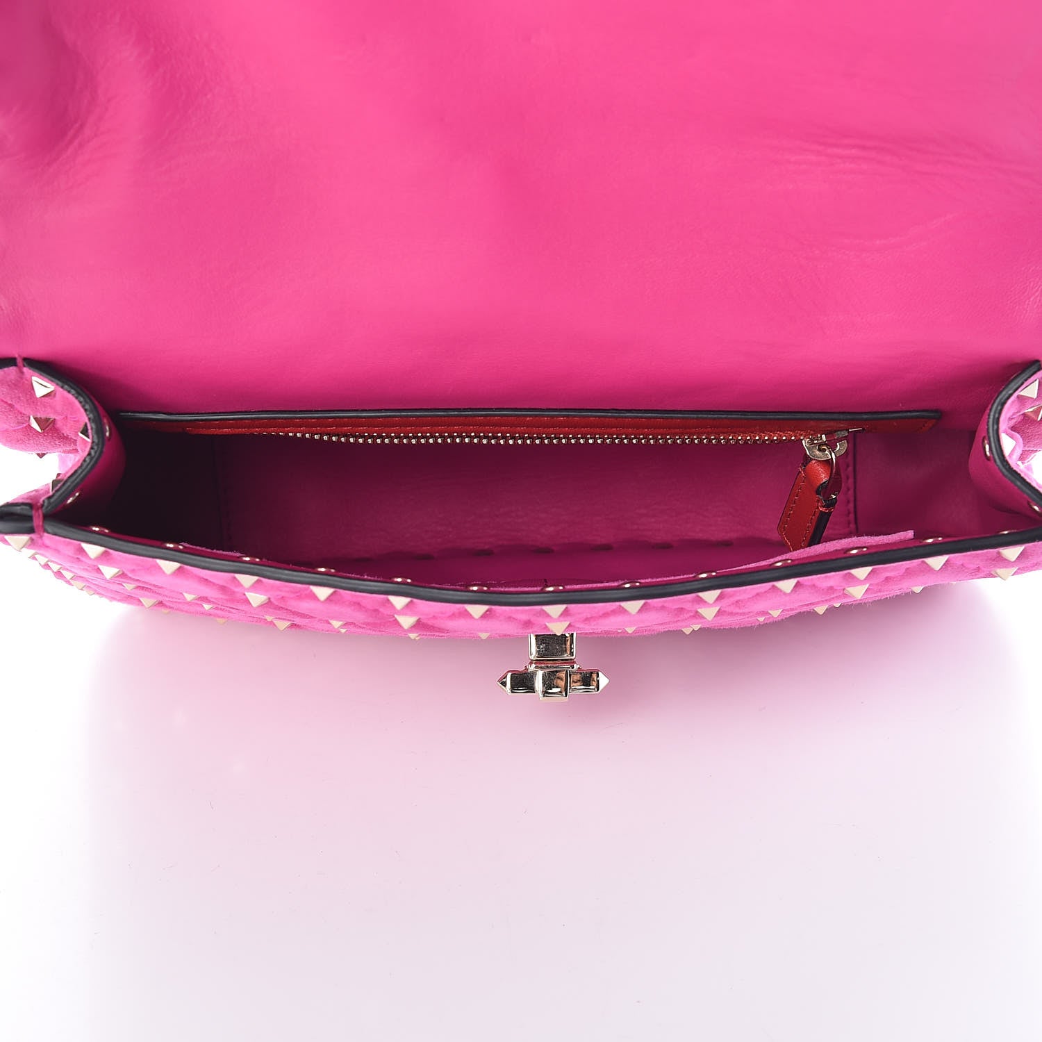 Valentino Garavani Suede Medium Rockstud Spike Shoulder Bag Bright Fuxia 5 of 10