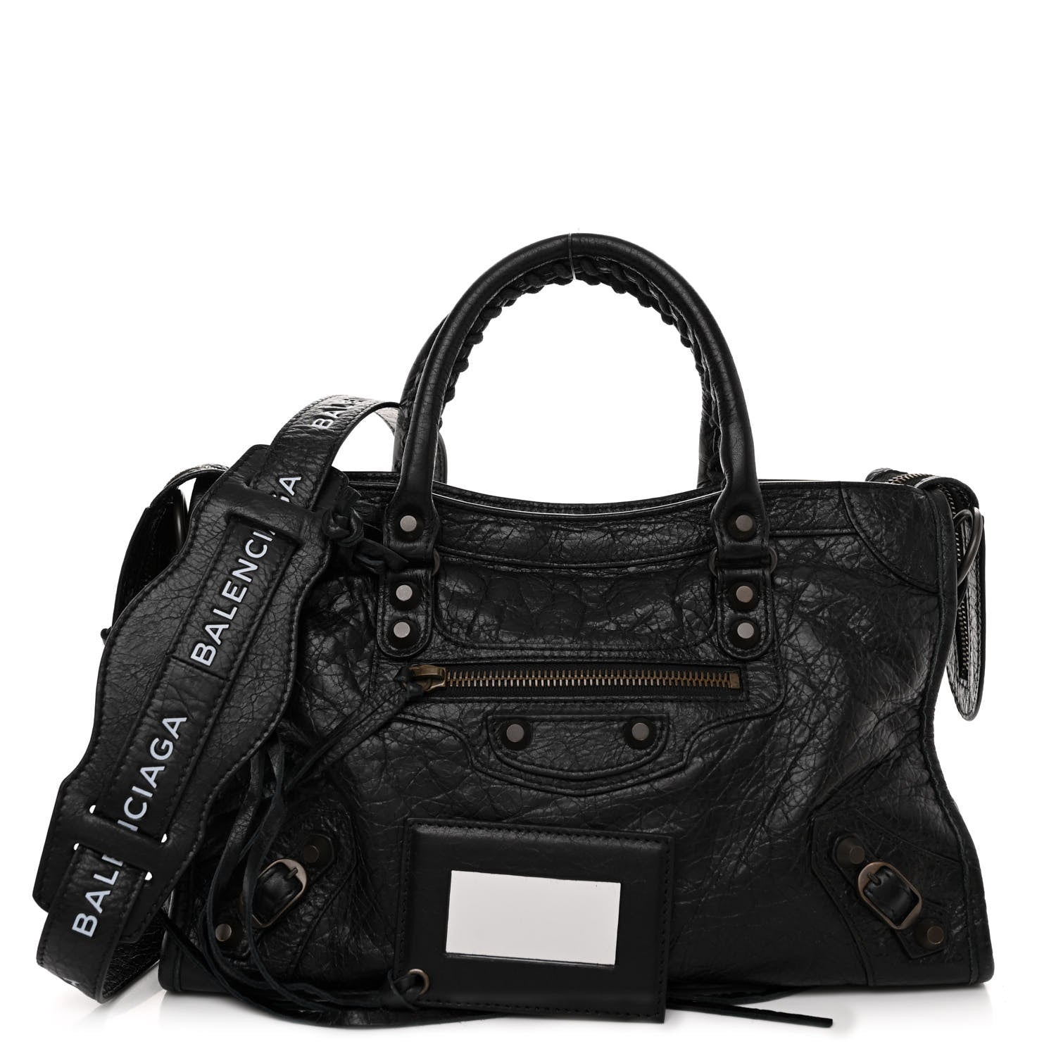 Balenciaga Agneau Classic Hardware S City Logo Strap Black White 1 of 10