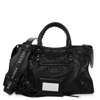 Balenciaga Agneau Classic Hardware S City Logo Strap Black White 1 of 10
