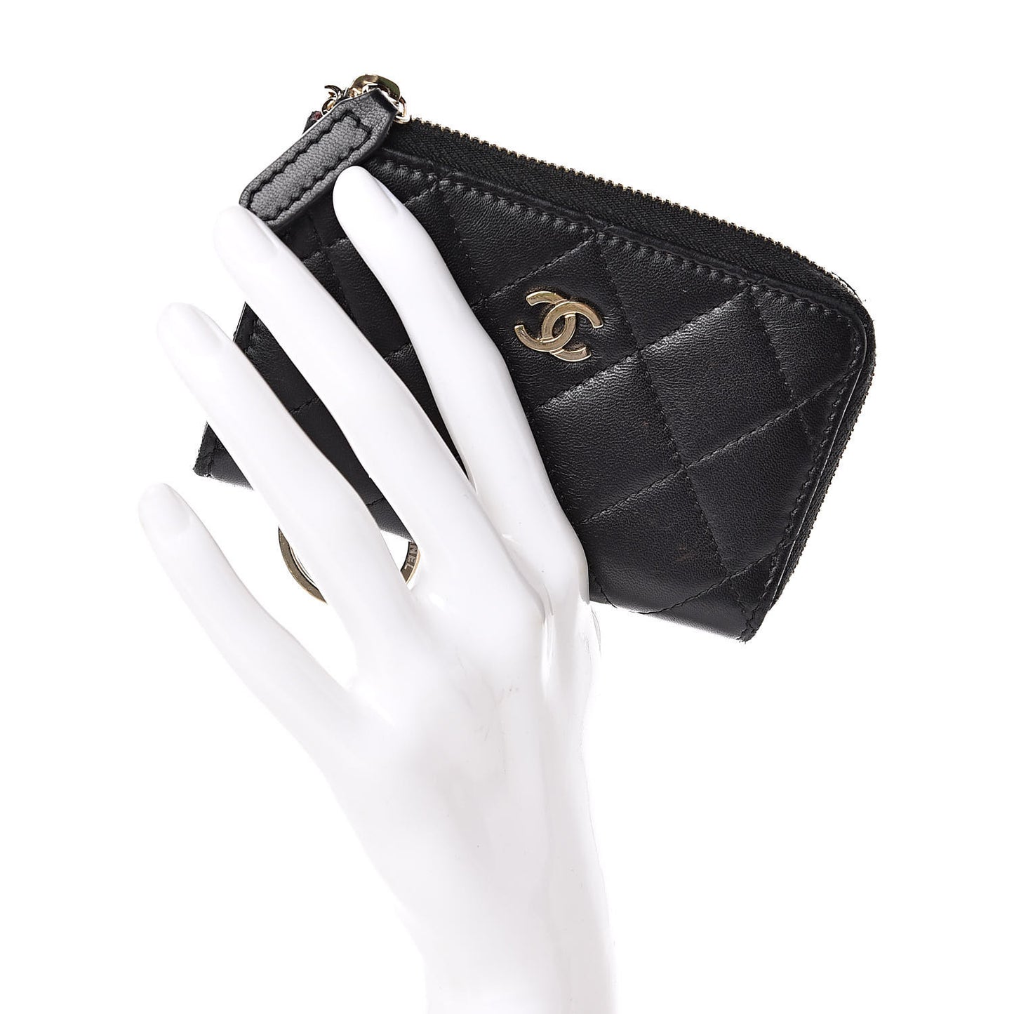 Lambskin Quilted Key Holder Case Black