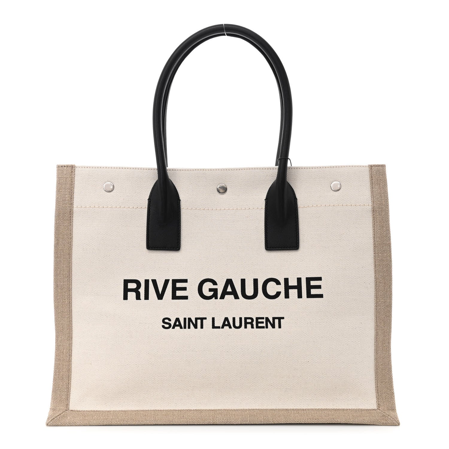 Saint Laurent Linen Calfskin Small Rive Gauche Tote Greggio Natural 1 of 10