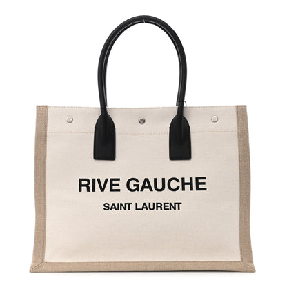 Saint Laurent Linen Calfskin Small Rive Gauche Tote Greggio Natural 1 of 10