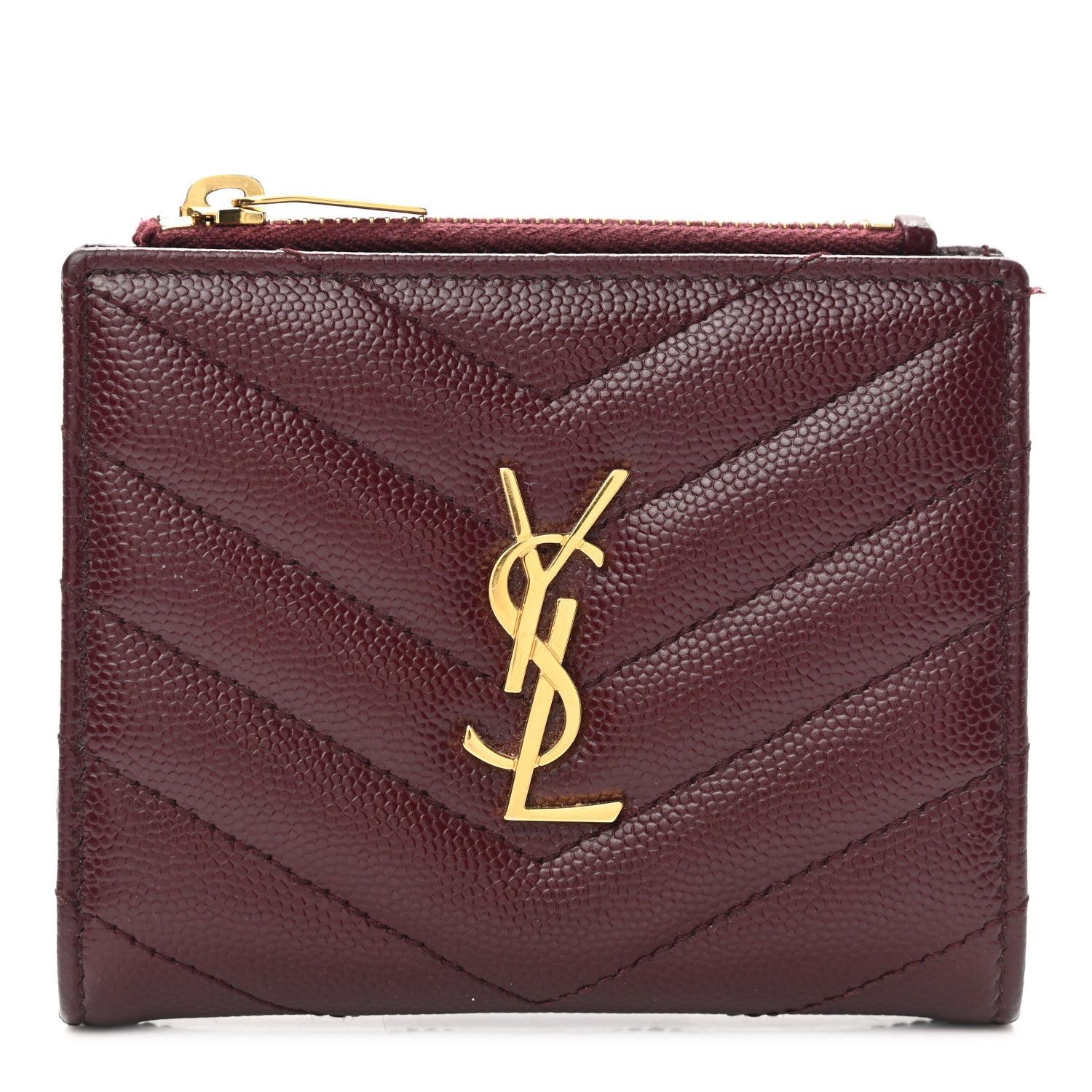 Saint Laurent Grain De Poudre Matelasse Chevron Monogram Zipped Card Case Palissandre 1 of 9