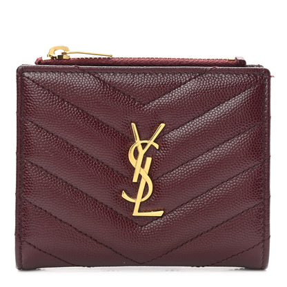 Saint Laurent Grain De Poudre Matelasse Chevron Monogram Zipped Card Case Palissandre 1 of 9