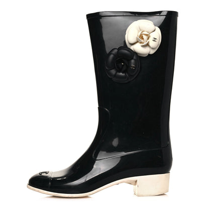 Chanel Rubber Camellia Rain Boots 41 Black 1 of 9