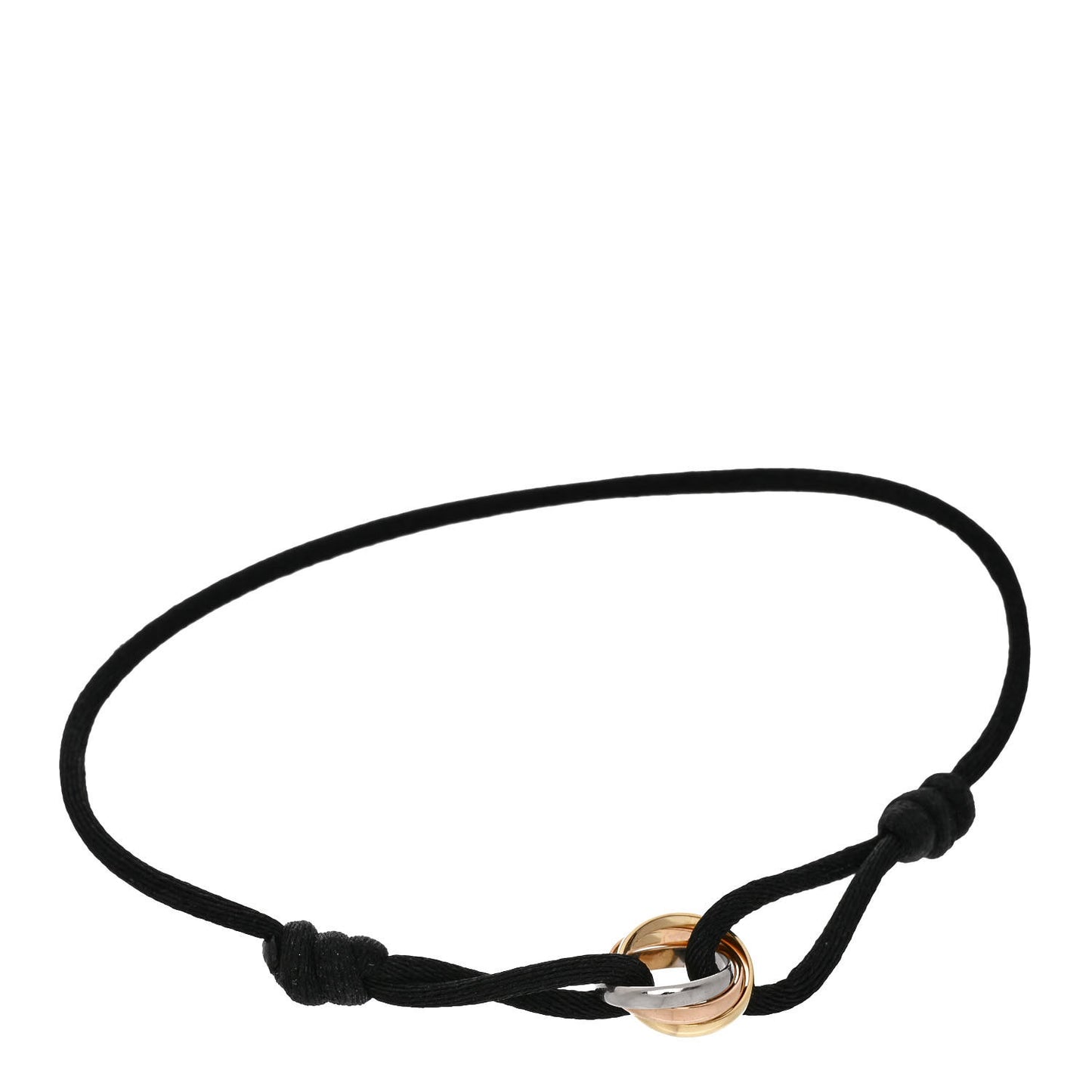 18K Pink Yellow White Gold Trinity Adjustable Cord Bracelet Black