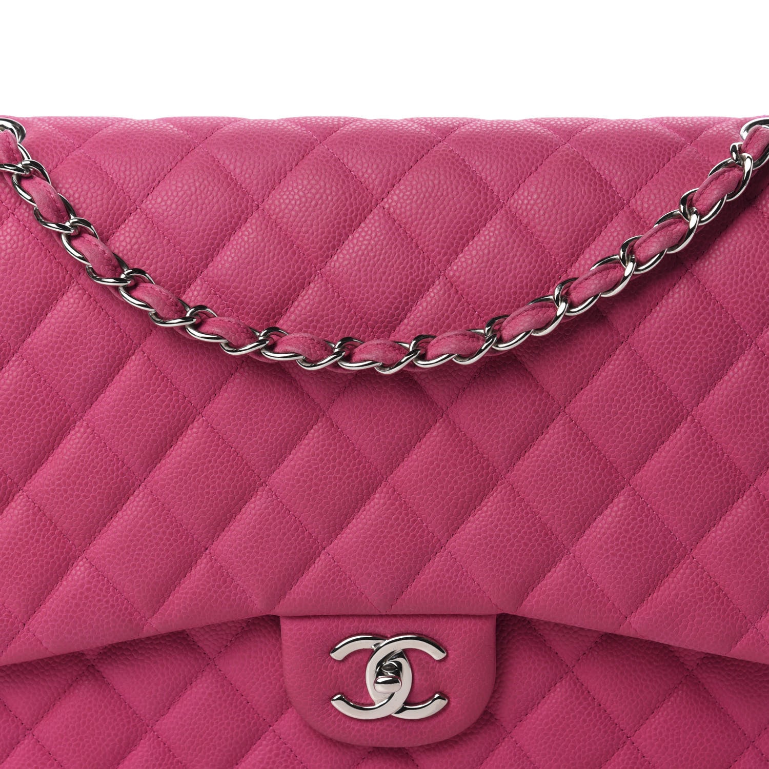 Chanel Iridescent Caviar Quilted Maxi Double Flap Hot Pink 12 of 13