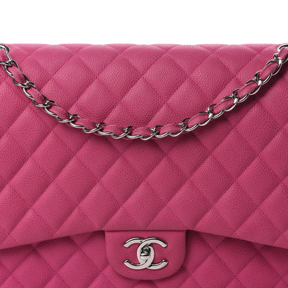 Chanel Iridescent Caviar Quilted Maxi Double Flap Hot Pink 12 of 13