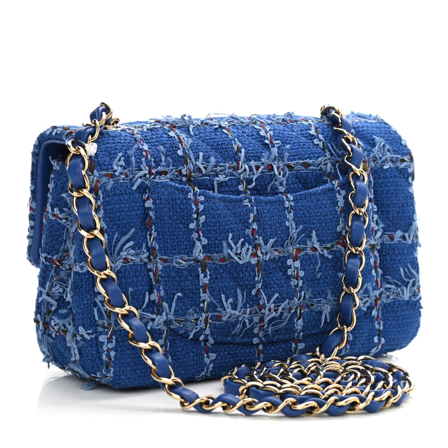Tweed Quilted Mini Rectangular Flap Blue Multicolor