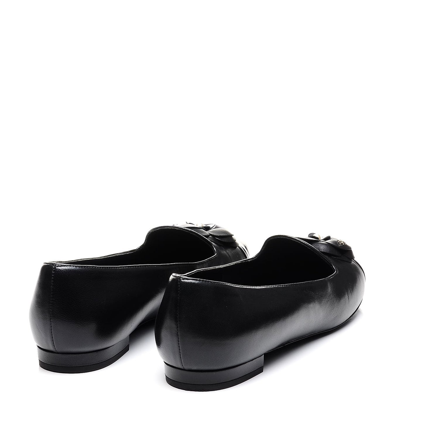 Lambskin Patent Calfskin Camellia Cap Toe Loafers 38 Black