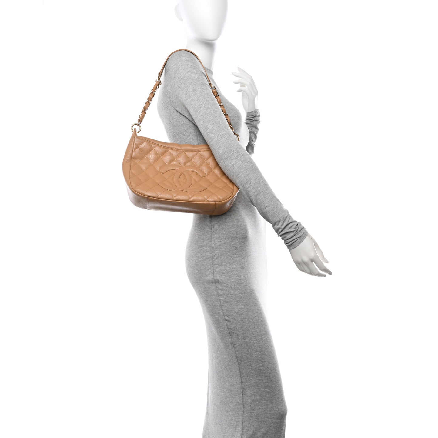 Caviar Quilted Timeless CC Shoulder Bag Beige