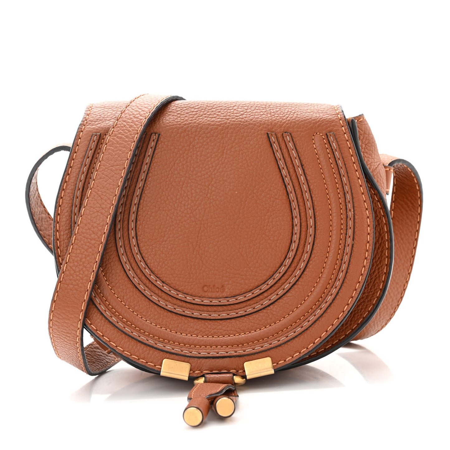 Grained Calfskin Small Marcie Saddle Bag Tan