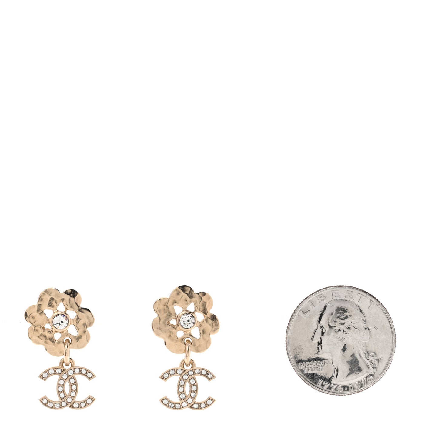 Crystal CC Flower Drop Earrings Gold