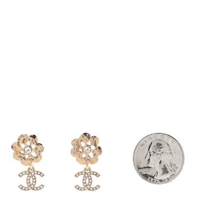 Chanel Crystal CC Flower Drop Earrings Gold 2 of 5