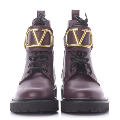 Valentino Garavani Calfskin Womens VLOGO 35mm Combat Boots 37 Rubin 2 of 11