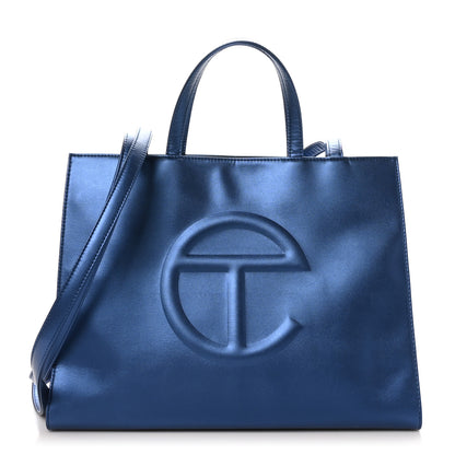 Telfar Metallic Vegan Leather Medium Shopping Bag Cobalt 1 of 9