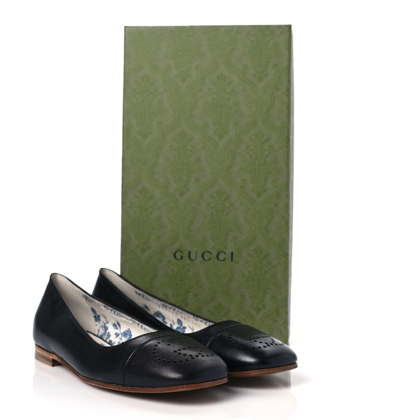 Goatskin Perforated Interlocking G Ballet Flats 36.5 Black