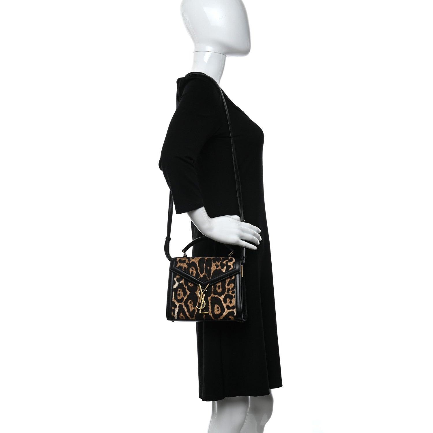Saint Laurent Canvas Leopard Print Mini Classic Monogram Cassandra Top Handle Black 2 of 10