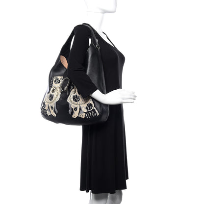 Gucci Calfskin Dog Embroidered Large Dionysus Hobo Black 3 of 10