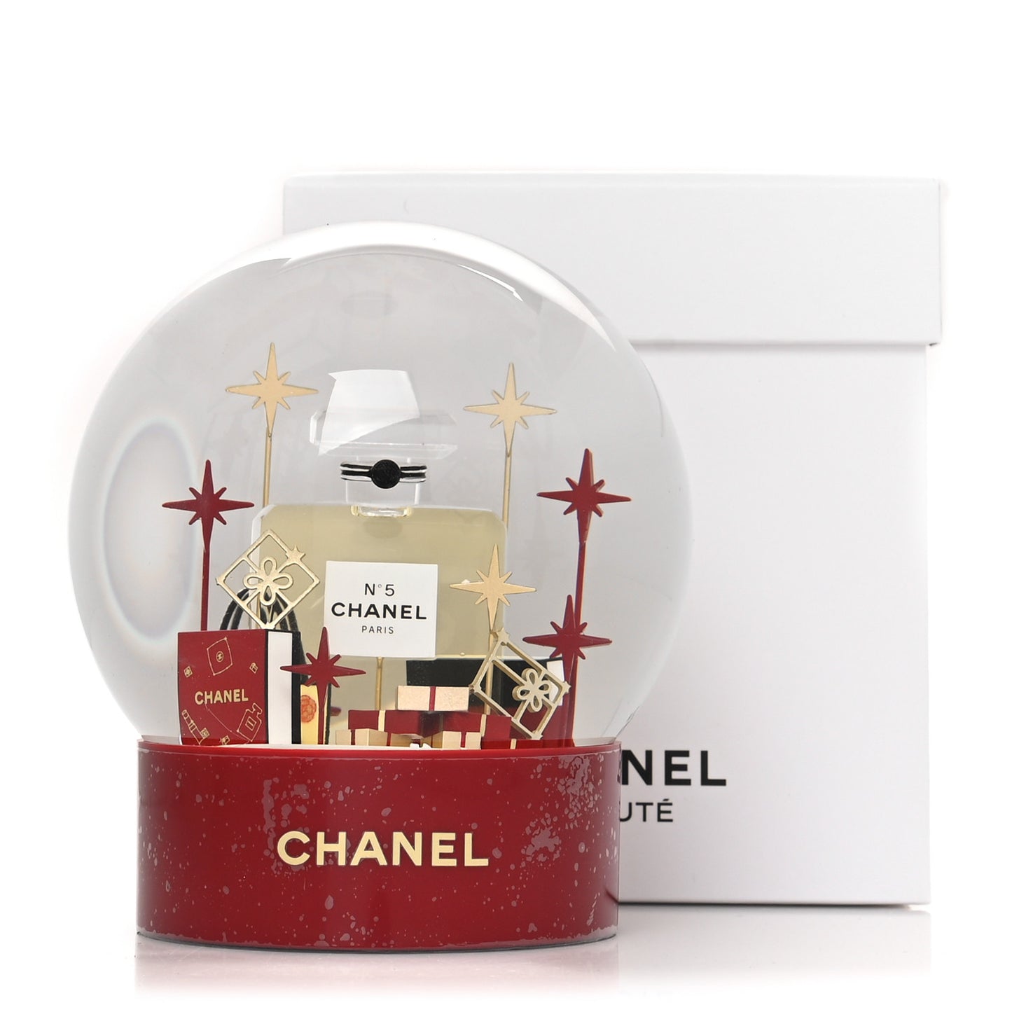 Glass N°5 Perfume Bottle Snow Globe Red